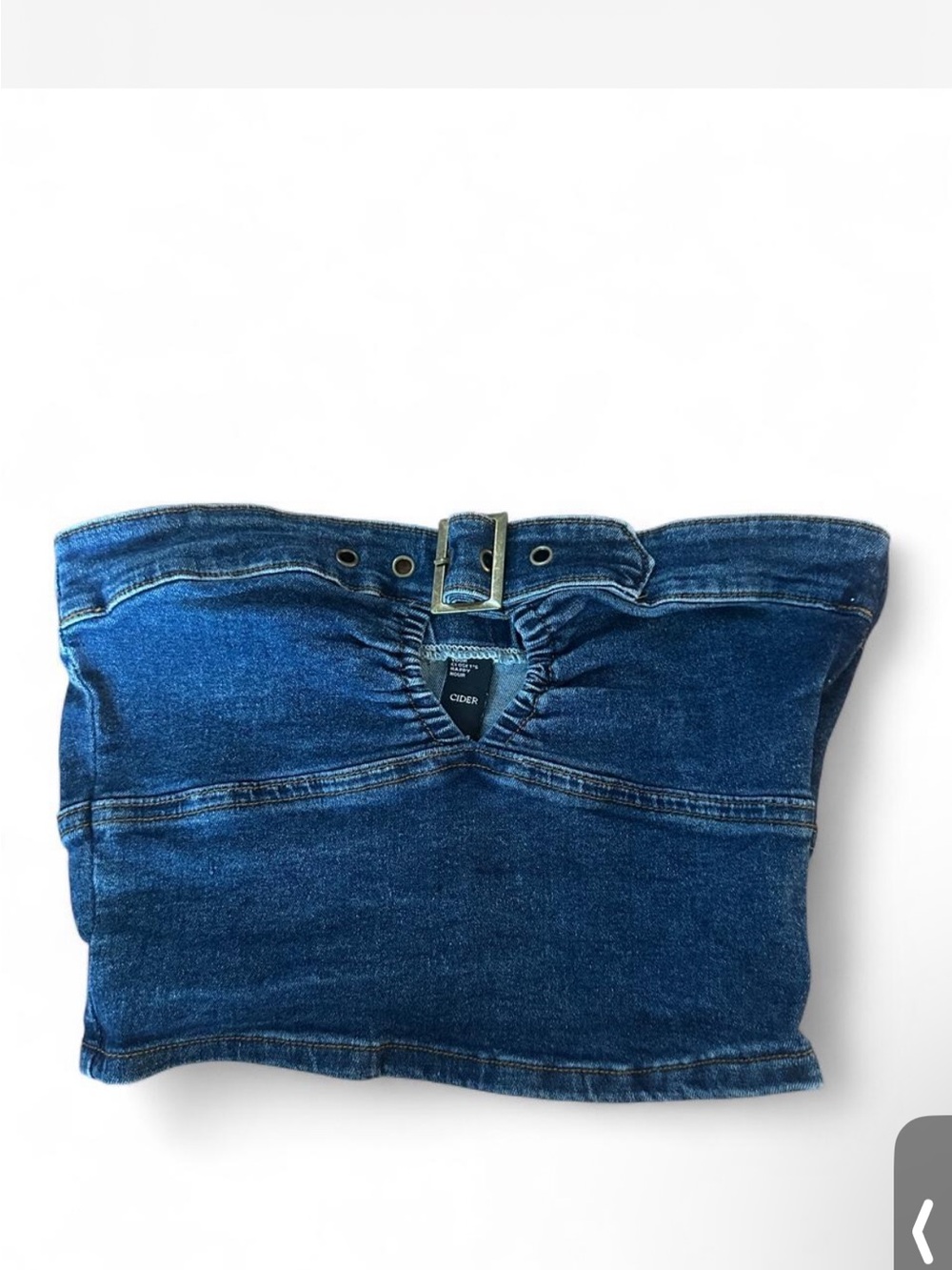 Cider Dark Blue Denim Strapless Bustier with Belted Detail